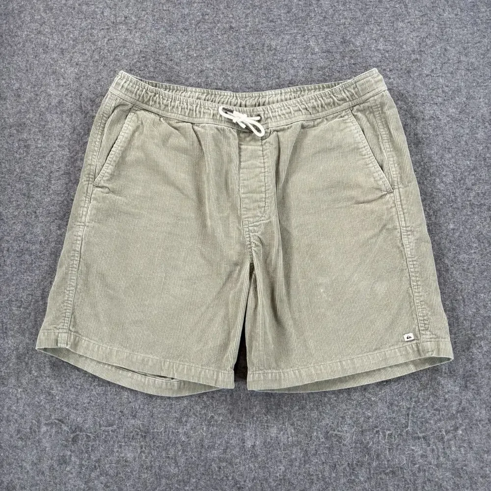 Quiksilver Taxer Corduroy Shorts Mens XL Sage Green Elastic Waist Drawstring